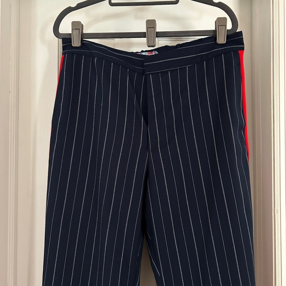 Navy Pinstripe Pants with Red Stripe - Picture 1 of 7